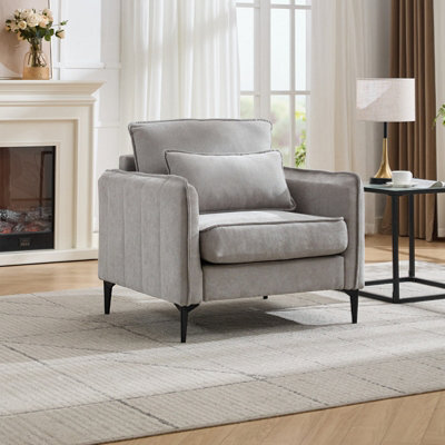 Living And Home Modern Light Grey Upholstered Accent Chair Armchair With Lumbar Pillow 80Cm (W) X 79Cm (D) X 83Cm (H) - image 1