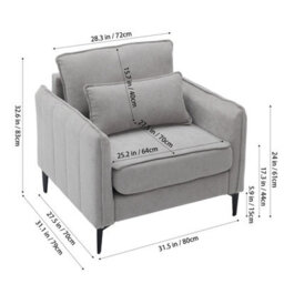 Living And Home Modern Light Grey Upholstered Accent Chair Armchair With Lumbar Pillow 80Cm (W) X 79Cm (D) X 83Cm (H) - thumbnail 6