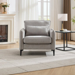 Living And Home Modern Light Grey Upholstered Accent Chair Armchair With Lumbar Pillow 80Cm (W) X 79Cm (D) X 83Cm (H) - thumbnail 2