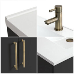 Homestylestore 600mm Black Grey Floorstanding Bathroom Vanity Unit And Aged Gold T Bar Handle - thumbnail 3