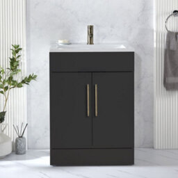 Homestylestore 600mm Black Grey Floorstanding Bathroom Vanity Unit And Aged Gold T Bar Handle - thumbnail 2