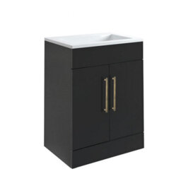 Homestylestore 600mm Black Grey Floorstanding Bathroom Vanity Unit And Aged Gold T Bar Handle