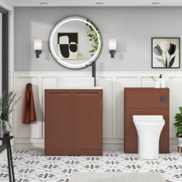 Royal Bathrooms Royal Bathroom Elmore 700mm Terracotta Clay Freestanding Bathroom Vanity Unit 2 Door Plain White Worktop With Lyon Basin - thumbnail 5