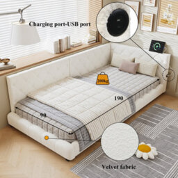 Btm 3Ft Single Upholstered Bed With Side Rails Dual Headboards Boucle 90X190Cm Beige - thumbnail 5