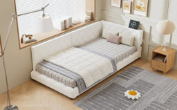 Btm 3Ft Single Upholstered Bed With Side Rails Dual Headboards Boucle 90X190Cm Beige - thumbnail 9