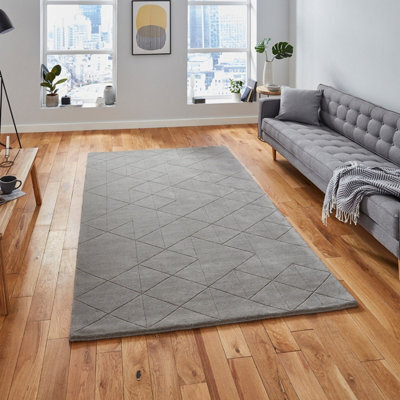 Grey Chequered , Geometric Luxurious , Modern , Plain , Wool Easy To Clean Rug For Bedroom, Living Room - 150Cm X 230Cm - image 1
