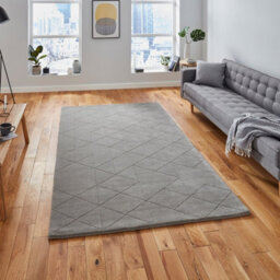 Grey Chequered , Geometric Luxurious , Modern , Plain , Wool Easy To Clean Rug For Bedroom, Living Room - 150Cm X 230Cm - thumbnail 1