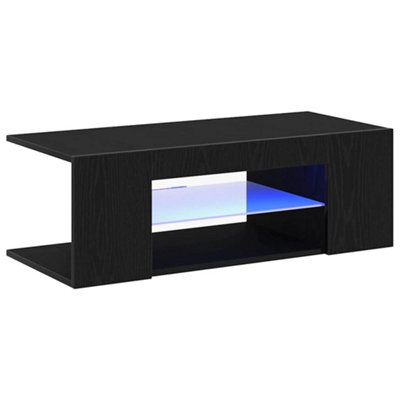 Berkfield Modern Tv Cabinet With Led Lights In Black Oak - 90 X 39 X 30 Cm - Made From Engineered Wood - image 1