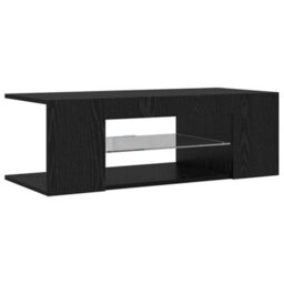 Berkfield Modern Tv Cabinet With Led Lights In Black Oak - 90 X 39 X 30 Cm - Made From Engineered Wood - thumbnail 7