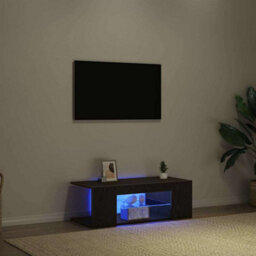 Berkfield Modern Tv Cabinet With Led Lights In Black Oak - 90 X 39 X 30 Cm - Made From Engineered Wood - thumbnail 5