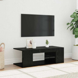 Berkfield Modern Tv Cabinet With Led Lights In Black Oak - 90 X 39 X 30 Cm - Made From Engineered Wood - thumbnail 2