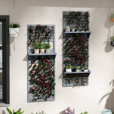 Outsunny Wall Mounted Plant Stands Set Of 2 With Shelves And Slatted Trellis - image 1
