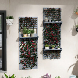 Outsunny Wall Mounted Plant Stands Set Of 2 With Shelves And Slatted Trellis - thumbnail 1