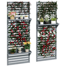 Outsunny Wall Mounted Plant Stands Set Of 2 With Shelves And Slatted Trellis - thumbnail 2