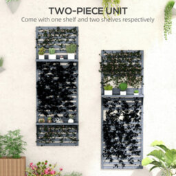Outsunny Wall Mounted Plant Stands Set Of 2 With Shelves And Slatted Trellis - thumbnail 4