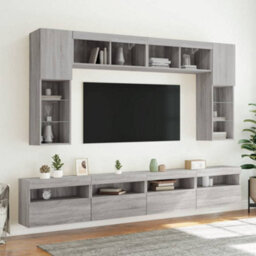 Berkfield Durable Tv Wall Cabinets With Led Lights 2 Pcs Grey Sonoma 60X30X40 Cm - thumbnail 6