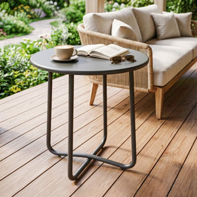 Outsunny Metal Garden Side Table, 48 Cm Round Outdoor Table, Dark Grey - image 1