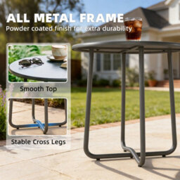 Outsunny Metal Garden Side Table, 48 Cm Round Outdoor Table, Dark Grey - thumbnail 5