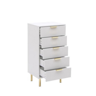 MMT Funiture Designs White Gloss Chest Of Drawers, Gold Handles & Legs, 5 Drawer - image 1