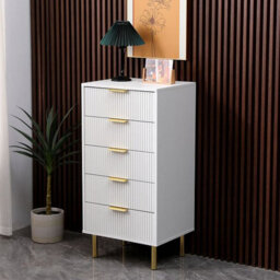 MMT Funiture Designs White Gloss Chest Of Drawers, Gold Handles & Legs, 5 Drawer - thumbnail 5
