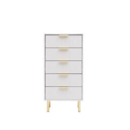 MMT Funiture Designs White Gloss Chest Of Drawers, Gold Handles & Legs, 5 Drawer - thumbnail 2