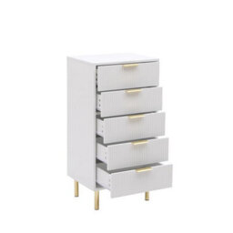 MMT Funiture Designs White Gloss Chest Of Drawers, Gold Handles & Legs, 5 Drawer