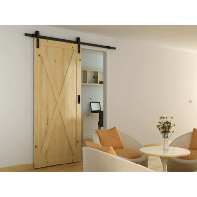 Afit Barn Sliding Door Track Kit With Anti-Jump Guides - 2M - Matt Black - With Soft Close - image 1