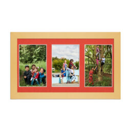 AK Frames 40X20Cm Mustard Yellow Modern Multi Photo Frame With Poppy Red Mount - Holds 3 Apertures (3X) 6X4 Photos - thumbnail 1