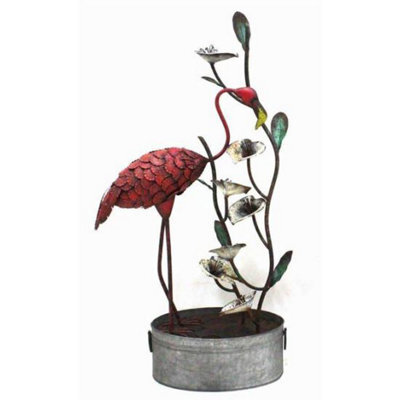 Outdoor Living UK Aqua Creations Metal Flamingo Fountain Solar Water Feature With Protective Cover