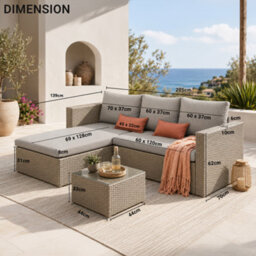 Evre Natural 3 Seater Rattan Garden Furniture Set  Outdoor Sofa With Ottoman, Coffee Table & Cushions - thumbnail 5