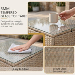 Evre Natural 3 Seater Rattan Garden Furniture Set  Outdoor Sofa With Ottoman, Coffee Table & Cushions - thumbnail 4