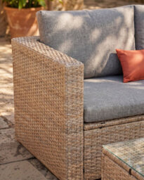 Evre Natural 3 Seater Rattan Garden Furniture Set  Outdoor Sofa With Ottoman, Coffee Table & Cushions - thumbnail 7
