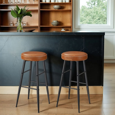 Ledrem Counter Stools Set Of 2, Kitchen Bar Stools, Synthetic Leather, Transitional, Home Bar, Tan And Black - image 1