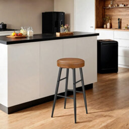 Ledrem Counter Stools Set Of 2, Kitchen Bar Stools, Synthetic Leather, Transitional, Home Bar, Tan And Black - thumbnail 7