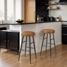 Ledrem Counter Stools Set Of 2, Kitchen Bar Stools, Synthetic Leather, Transitional, Home Bar, Tan And Black - thumbnail 6