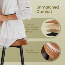 Ledrem Counter Stools Set Of 2, Kitchen Bar Stools, Synthetic Leather, Transitional, Home Bar, Tan And Black - thumbnail 2