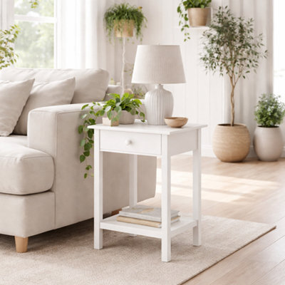 Wyld Haus Neka White Bedside Table With Drawer And Open Shelf, Compact Square 39 X 39 X 61 Cm - image 1