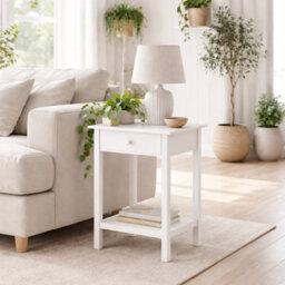 Wyld Haus Neka White Bedside Table With Drawer And Open Shelf, Compact Square 39 X 39 X 61 Cm - thumbnail 1