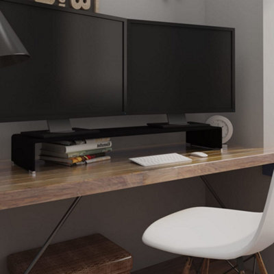 Berkfield Tv Stand/monitor Riser Glass Black 110X30X13 Cm - image 1
