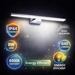 Billtix 400mm Led Bathroom Mirror Light Chrome Ip44 Vanity Wall Light 8W Daylight White 6500K Modern Over Mirror Lighting - thumbnail 6