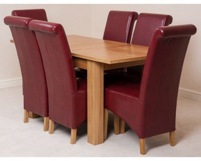 That's Furniture Hampton 120Cm - 160Cm Oak Extending Dining Table And 6 Chairs Dining Set With Montana Burgundy Leather Chairs - image 1