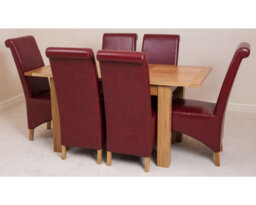 That's Furniture Hampton 120Cm - 160Cm Oak Extending Dining Table And 6 Chairs Dining Set With Montana Burgundy Leather Chairs - thumbnail 2