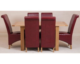 That's Furniture Hampton 120Cm - 160Cm Oak Extending Dining Table And 6 Chairs Dining Set With Montana Burgundy Leather Chairs - thumbnail 3