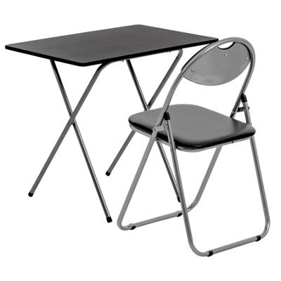 Harbour Housewares Wooden Folding Desk & Chair Set - Silver/black - Durable Space Saving Office Bedroom Study Desk & Chair Set - image 1