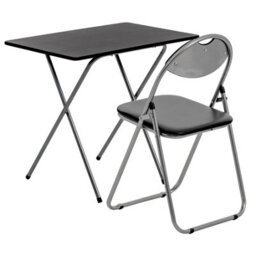 Harbour Housewares Wooden Folding Desk & Chair Set - Silver/black - Durable Space Saving Office Bedroom Study Desk & Chair Set