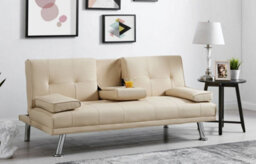 Bravich Manhattan Sofa Bed 2 Seater Faux Leather Click Clack - Beige