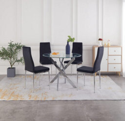 Furnizone UK Nexus 4-Seater 90Cm Round Clear Glass Dining Table And 4 Monza Black Velvet Chairs - thumbnail 1