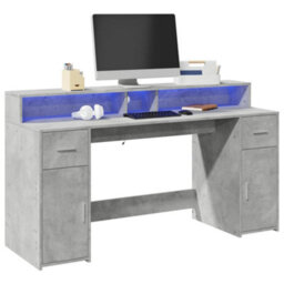 Berkfield Desk With Led Lights Concrete Grey 160X55X91 Cm Engineered Wood
