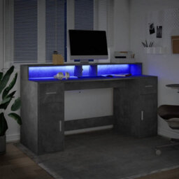 Berkfield Desk With Led Lights Concrete Grey 160X55X91 Cm Engineered Wood - thumbnail 5