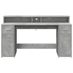 Berkfield Desk With Led Lights Concrete Grey 160X55X91 Cm Engineered Wood - thumbnail 6